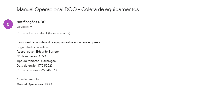 Enviar E-mail Remessa Calibração