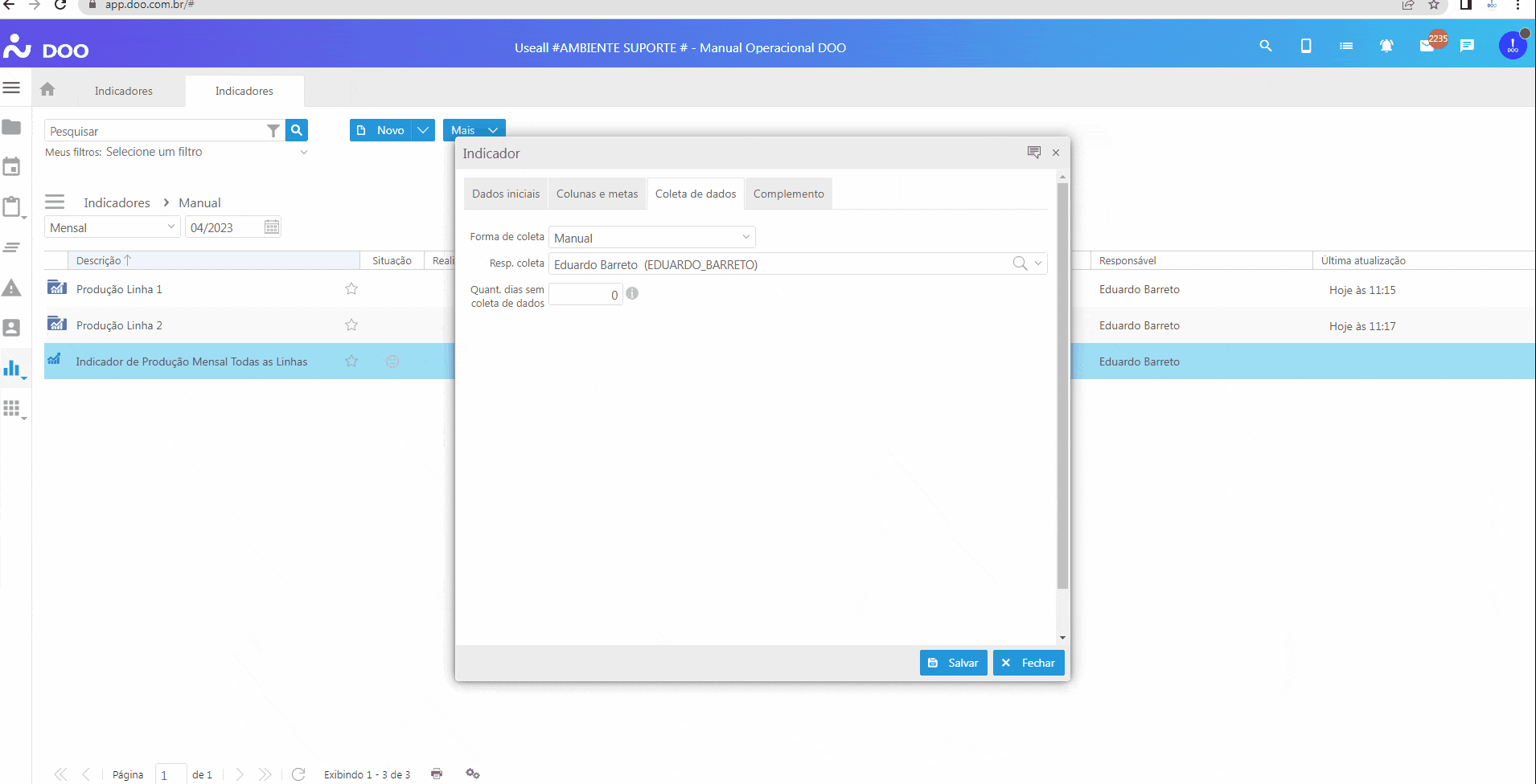 Criando Indicador - Aba Coleta de Dados - Calculada