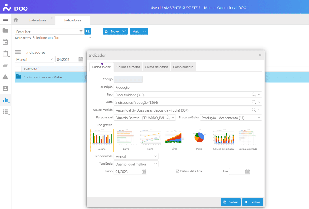 Criando Indicador - Aba Dados Iniciais