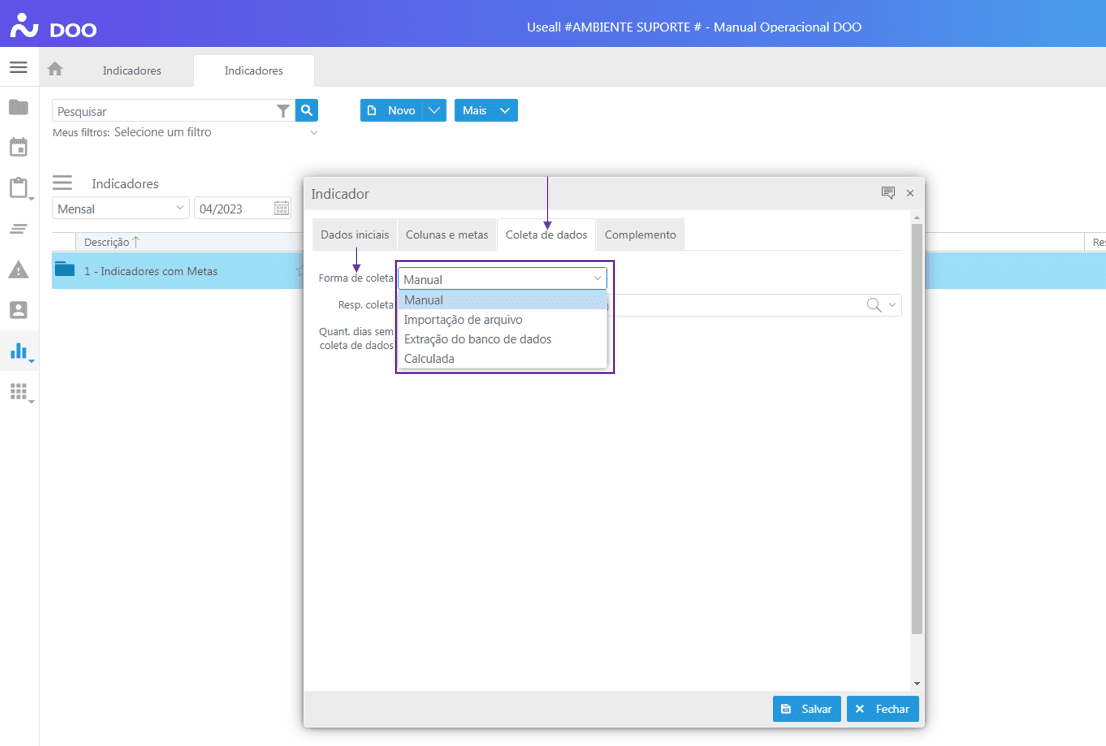 Criando Indicador - Aba Coleta de Dados
