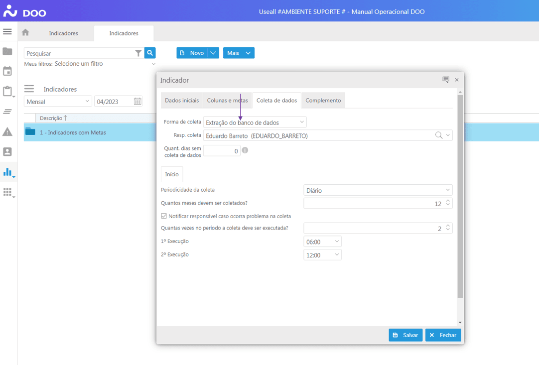 Criando Indicador - Aba Coleta de Dados - Extração do Banco de Dados