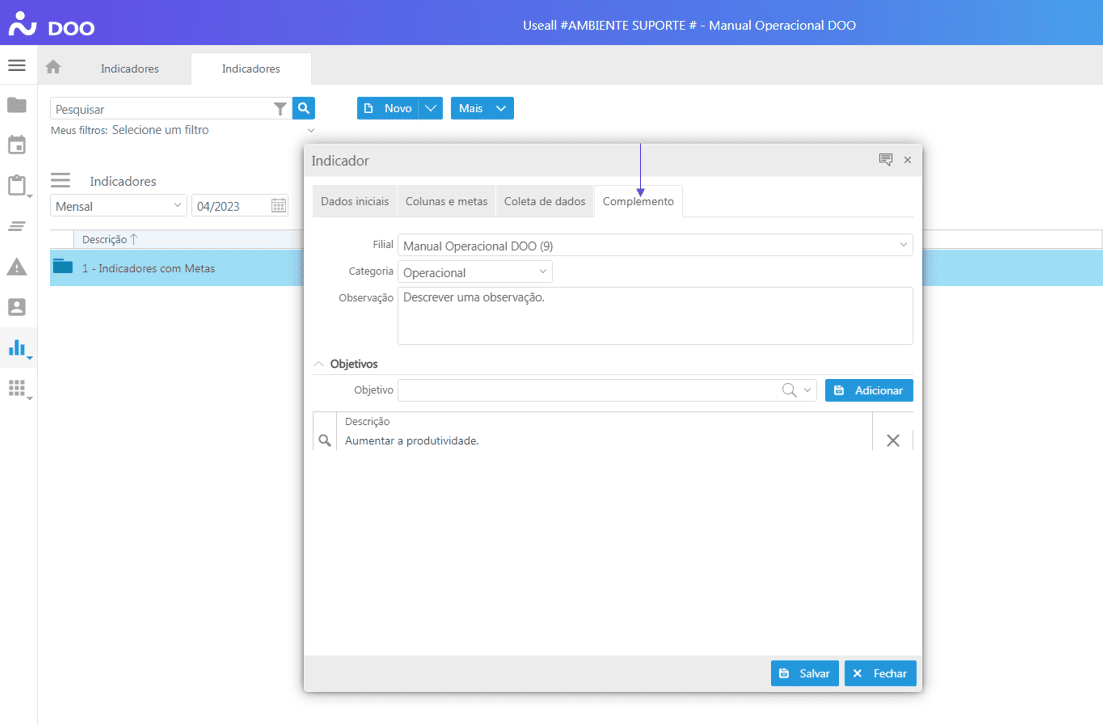 Criando Indicador - Aba Complemento