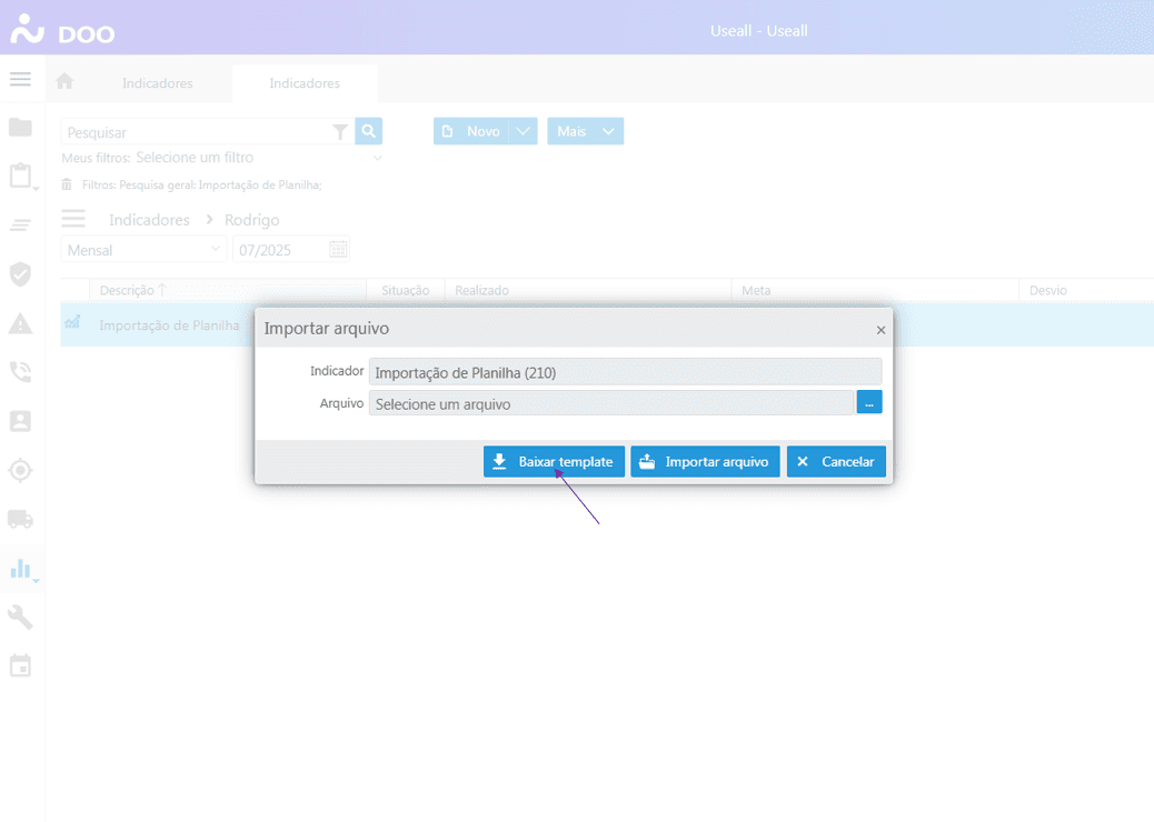 Importação de Arquivo - Download Da Planilha Padrão